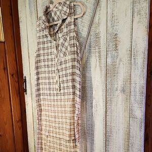 POL Checkered High Low Dress - Cream and Brown